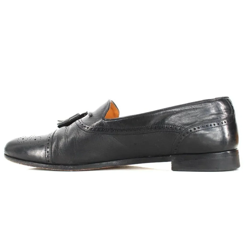 Mezlan Havana Black Deerskin Tassel Loafers Cap Toe Brogue Leather Men’s 10.5